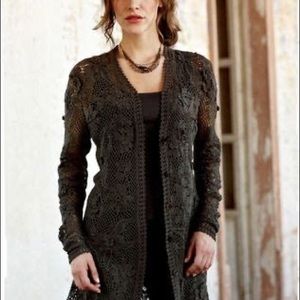 NWT Hand Crocheted Cardigan from Peruvian Connection. Dimensional Flowers.